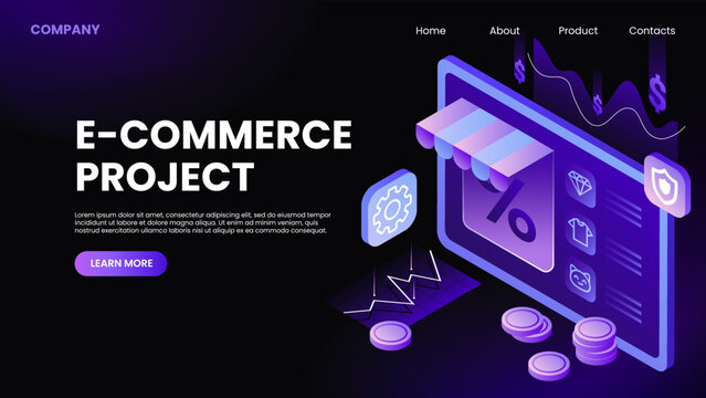 E-commerce Project Banner. Landing Page Template for Website. Vector illustration