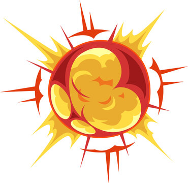 Burst sign, bomb explosion isolated fiery ball