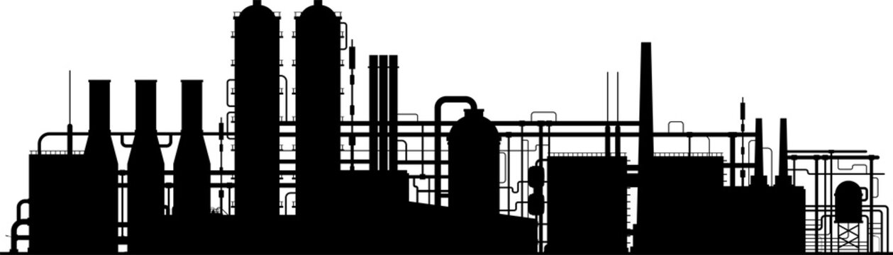 Industrial buildings, chemical factory silhouette