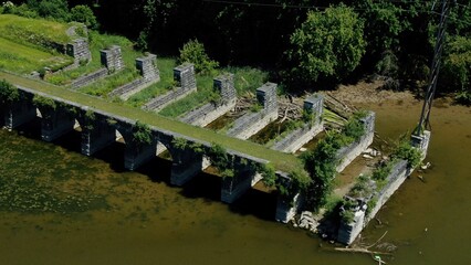 Ruins of Richmond Aqueduct used by Erie Canal to cross the Seneca River in New York State