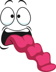 Tired emoticon shows tongue after workout isolated