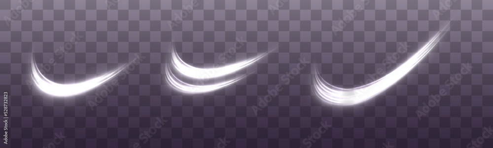 Poster wavy glowing white line of speed. magic light trail of glittering comet tail. luminous neon shape wa