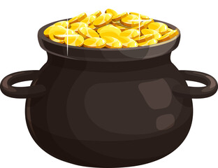 Pot with gold vector icon, leprechaun treasure
