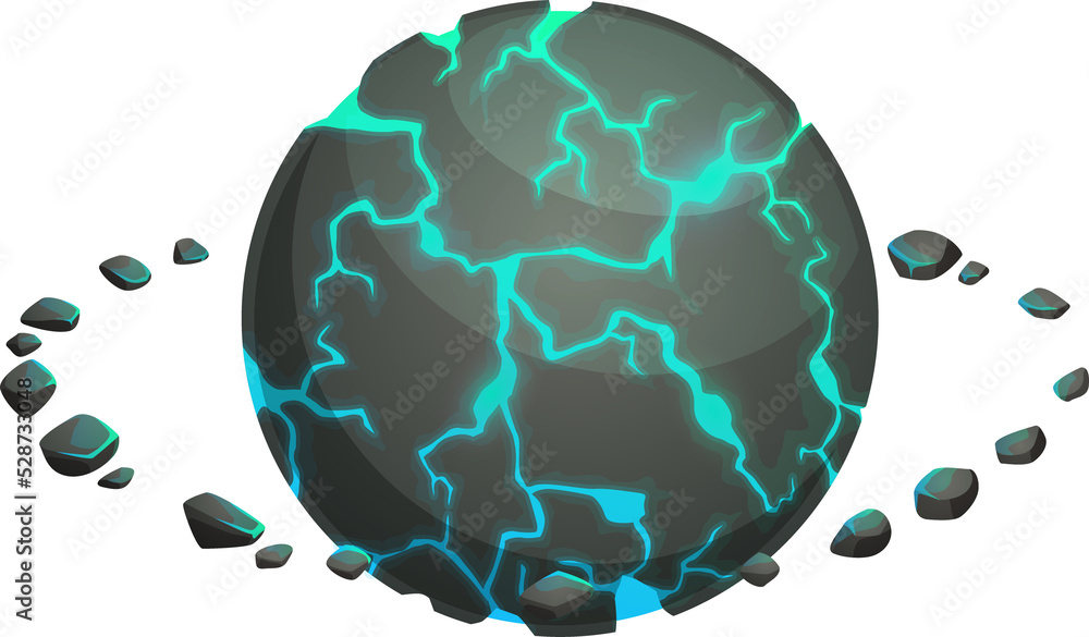 Poster saturn cartoon planet with rotating rocks on orbit