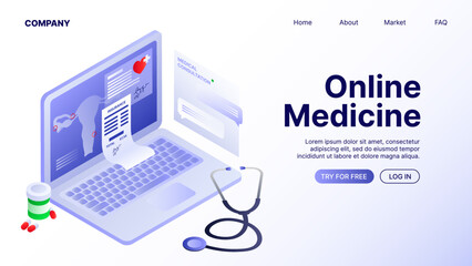 Online Medicine Horizontal Web Banner. Landing Page Template. Vector illustration