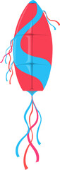 Flying color kite in shape of surfboard isolated