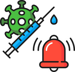 Time to vaccinate, bell, corona virus and syringe