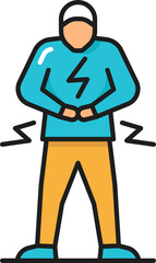 Pain in man stomach, health problem, discomfort