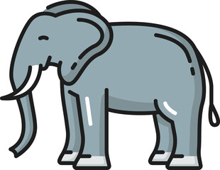 White elephant with trunk, two tusks isolated icon