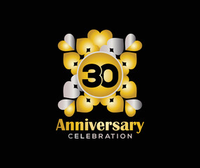 30 Years Anniversary Day. Company Or Wedding Used Card Or Banner Logo. Gold Or Silver Color Mixed Design