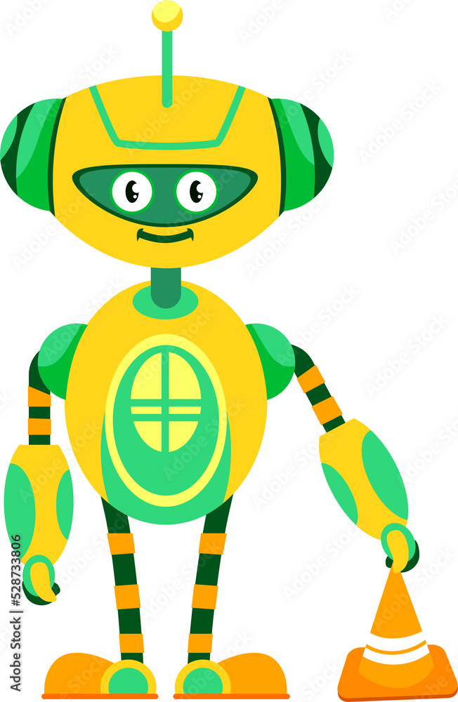 Poster robot road traffic controller with striped cone