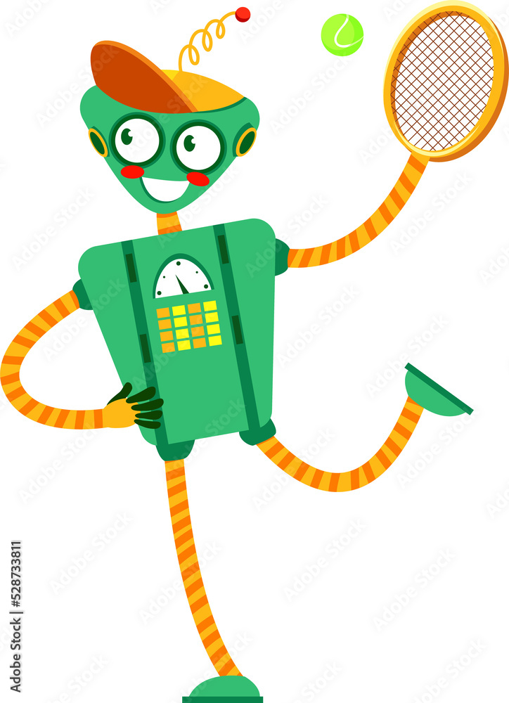 Aufkleber robot tennis player android cyborg with rocket