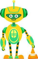 Robot road traffic controller with striped cone