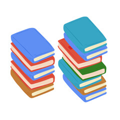 Pile of Book in cartoon style. Education and knowledge. Stack of Closed cover. Modern trendy design. Many object. Details of school and library
