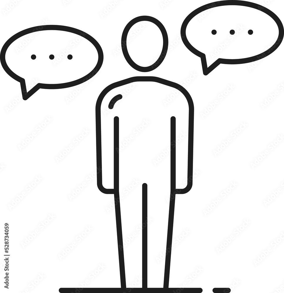 Poster man with dialogue chat bubble isolated thin line