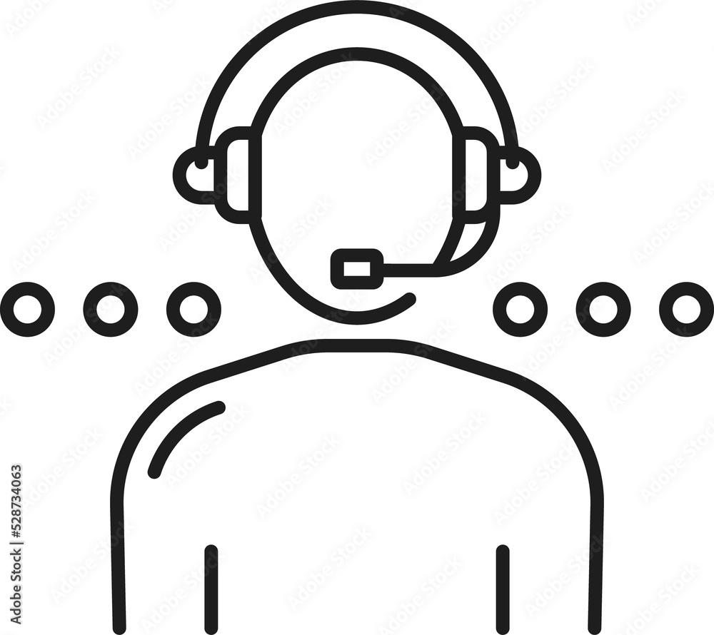 Poster Customer service user in headphone thin line icon