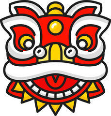 Chinese lion dancer head isolated color line icon