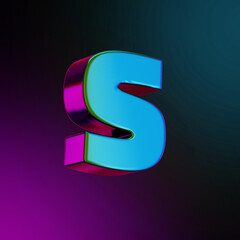 Letter S neon colored metal 3d rendered illustration blue and purple color isolated
