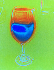 wine glass with ice water in (IR) Infrared at room temp 72 deg F. 