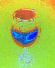 wine glass with ice water in (IR) Infrared at room temp 72 deg F. 