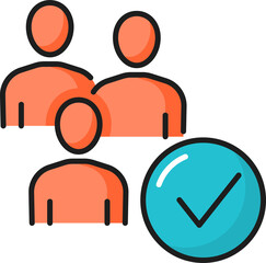 Group of people with check mark isolated line icon