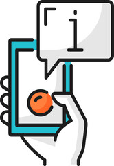 . Phone in hand with information bubble line icon