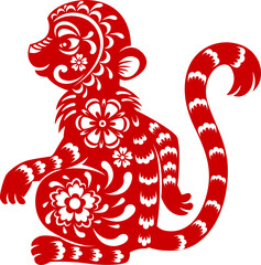 Chinese horoscope sign monkey paper cut zodiac © Vector Tradition