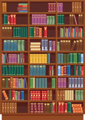 Wooden bookcase with book row isolated vector icon