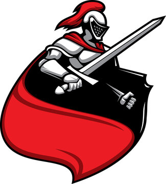 Medieval knight with raised sword, heraldic mascot