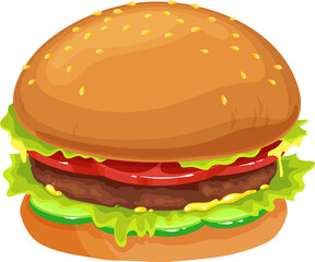 Cartoon hamburger fast food meal, vector burger