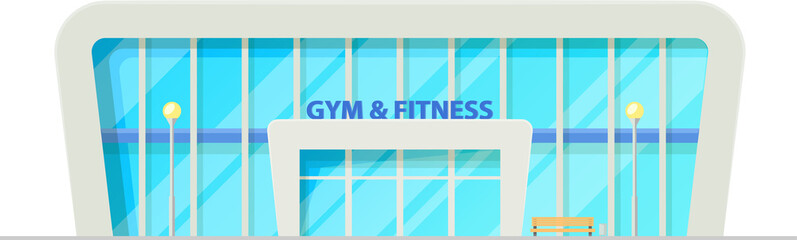 Gym and fitness center building facade vector icon