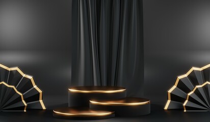 3D rendering of blank product background for cream cosmetics Modern black podium background
