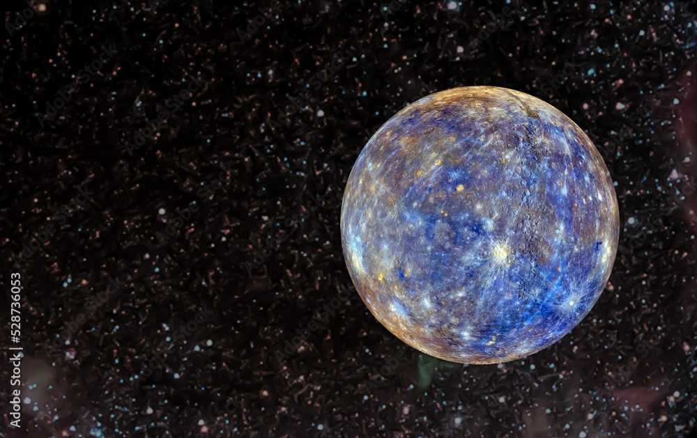 Wall mural mercury planet with stars. space background. elements of the image furnished by nasa.