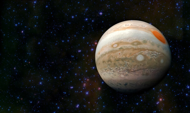 Jupiter planet and stars in space. Elements of the image furnished by NASA.