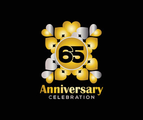 Fototapeta premium 65 Years Anniversary Day. Company Or Wedding Used Card Or Banner Logo. Gold Or Silver Color Mixed Design