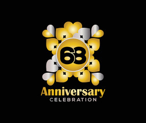 68 Years Anniversary Day. Company Or Wedding Used Card Or Banner Logo. Gold Or Silver Color Mixed Design