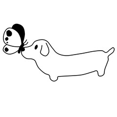 Coloring page outline of cartoon smiling cute dog with butterflies