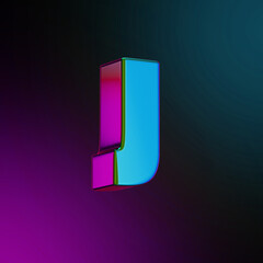 Letter J neon colored metal 3d rendered illustration blue and purple color isolated