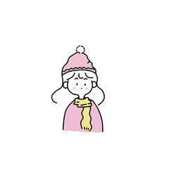 a girl in a winter kawaii hat drawing