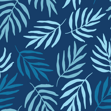 Vector icy blue fern leaves seamless pattern. Great to use as fashion, textiles, wallpaper, background, invitation or stationary projects.