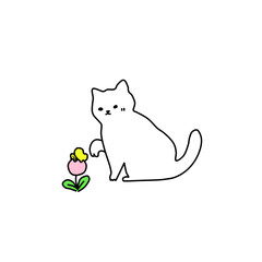 sketch of kitten with bouquet of flowers