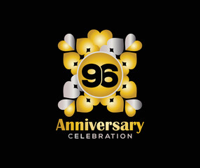 96 Years Anniversary Day. Company Or Wedding Used Card Or Banner Logo. Gold Or Silver Color Mixed Design