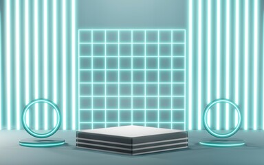 3D rendering of blank product background for cream cosmetics Modern blue pastel podium background