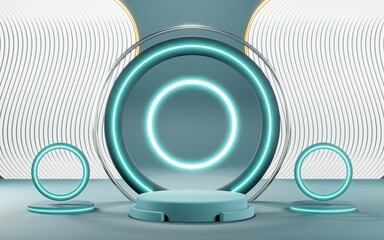 3D rendering of blank product background for cream cosmetics Modern blue pastel podium background