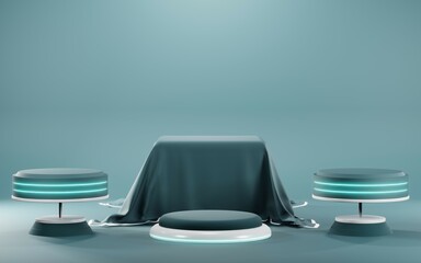 3D rendering of blank product background for cream cosmetics Modern blue pastel podium background