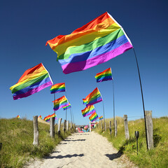 bunte Fahnen am Strand