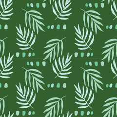 Vector mint green ferns featuring organic elements seamless pattern design. Quirky botanical design perfect for fashion, textures, wallpaper, home decor projects.