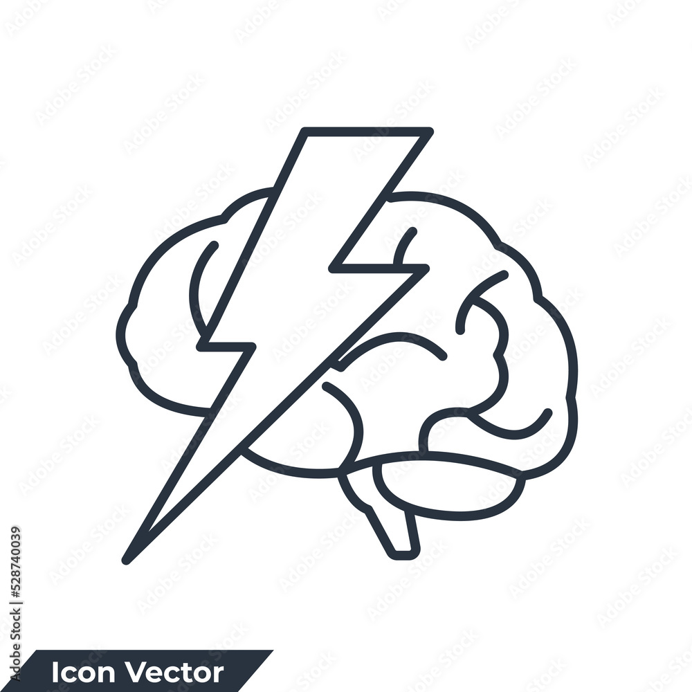 Poster brainstorm icon logo vector illustration. brain with thunder symbol template for graphic and web des