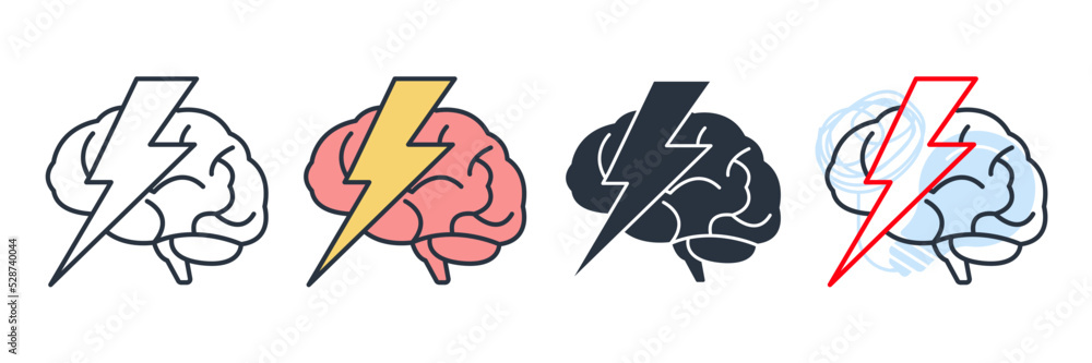 Poster brainstorm icon logo vector illustration. brain with thunder symbol template for graphic and web des