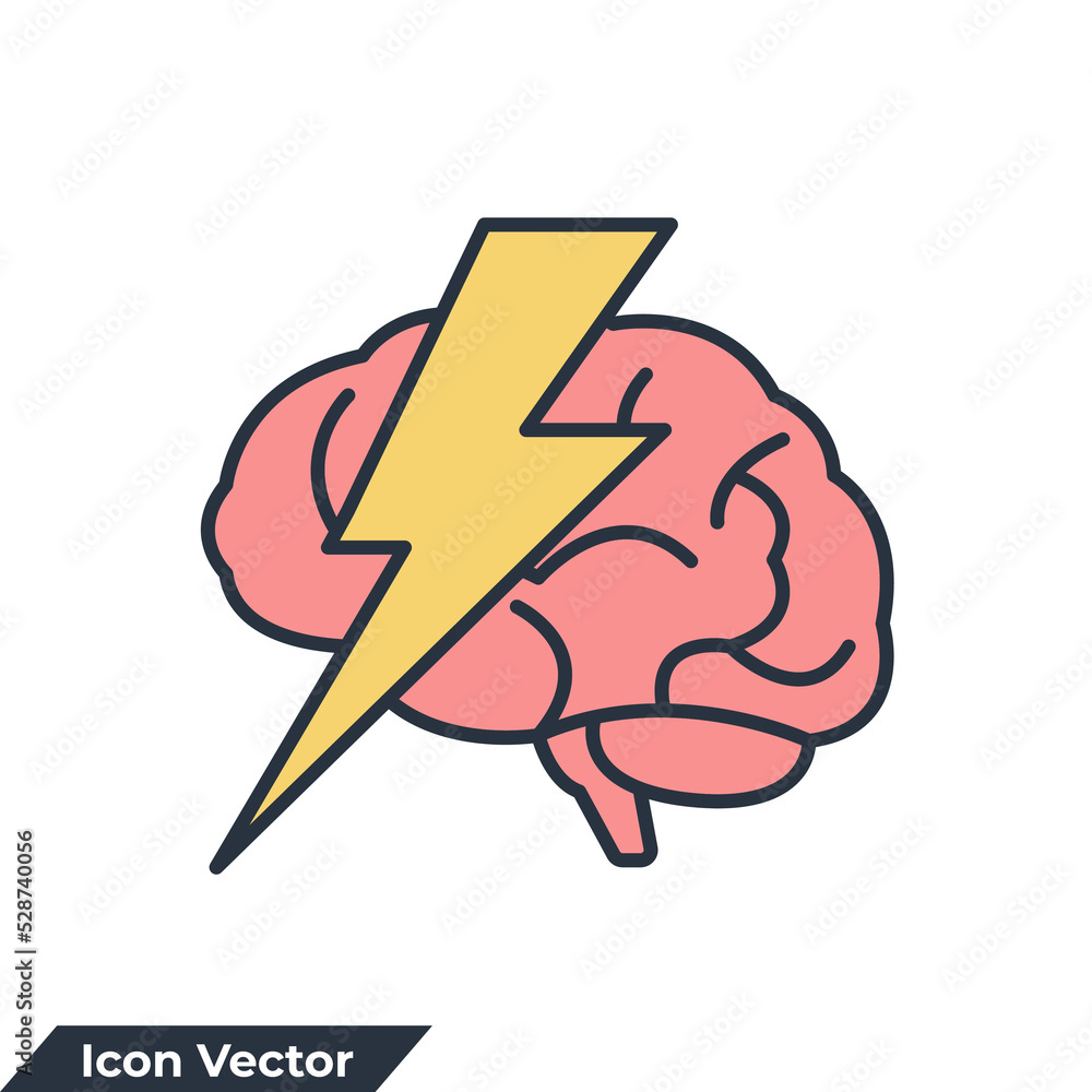 Poster brainstorm icon logo vector illustration. brain with thunder symbol template for graphic and web des